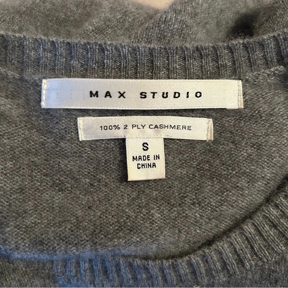 Max Studio Womens Sm Heather Gray 2 Ply Cashmere Dolman Sleeve Crew Neck Sweater - Picture 3 of 7
